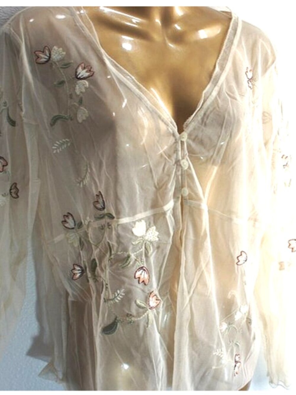 J. JILL Beige Mesh Embroidered Vintage Cardigan size L